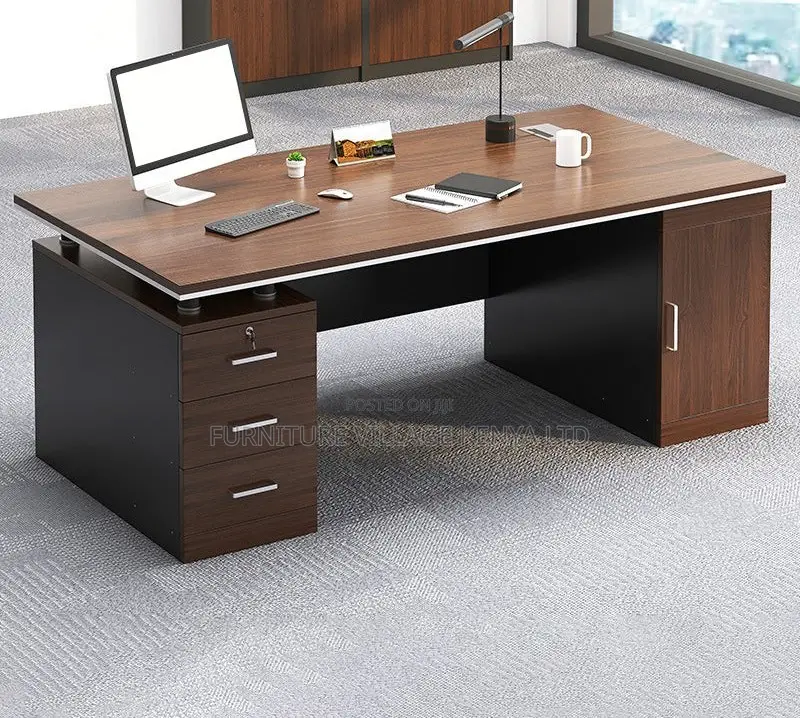 Office Desk; 1.4 Meter Office Desk With 3 Drawers and 1 Cupboard
