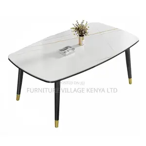 Dining Set; 4-Seater Marble Table and Leather Chair Dining Set