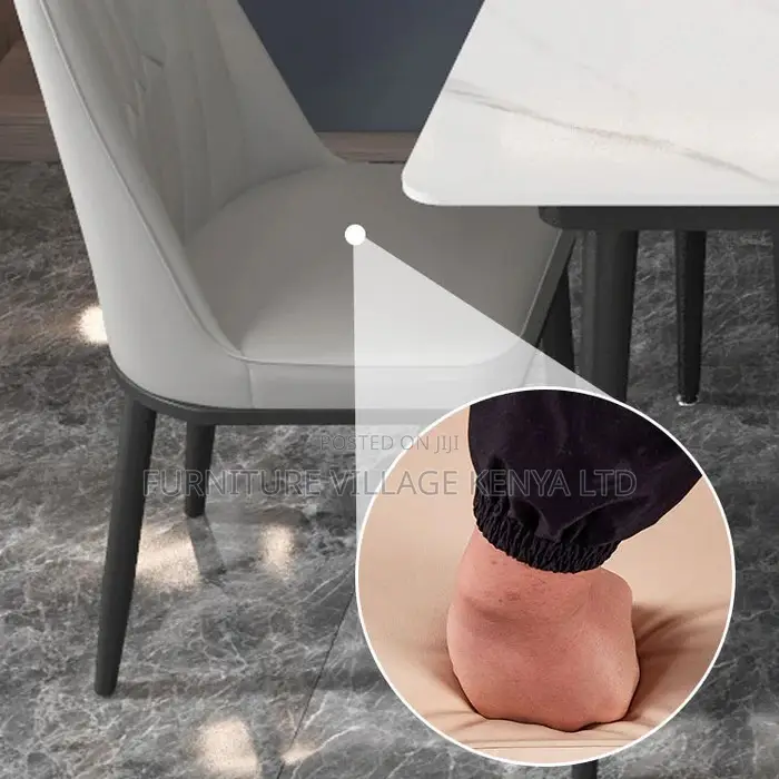 Dining Set; 4-Seater Marble Table and Leather Chair Dining Set