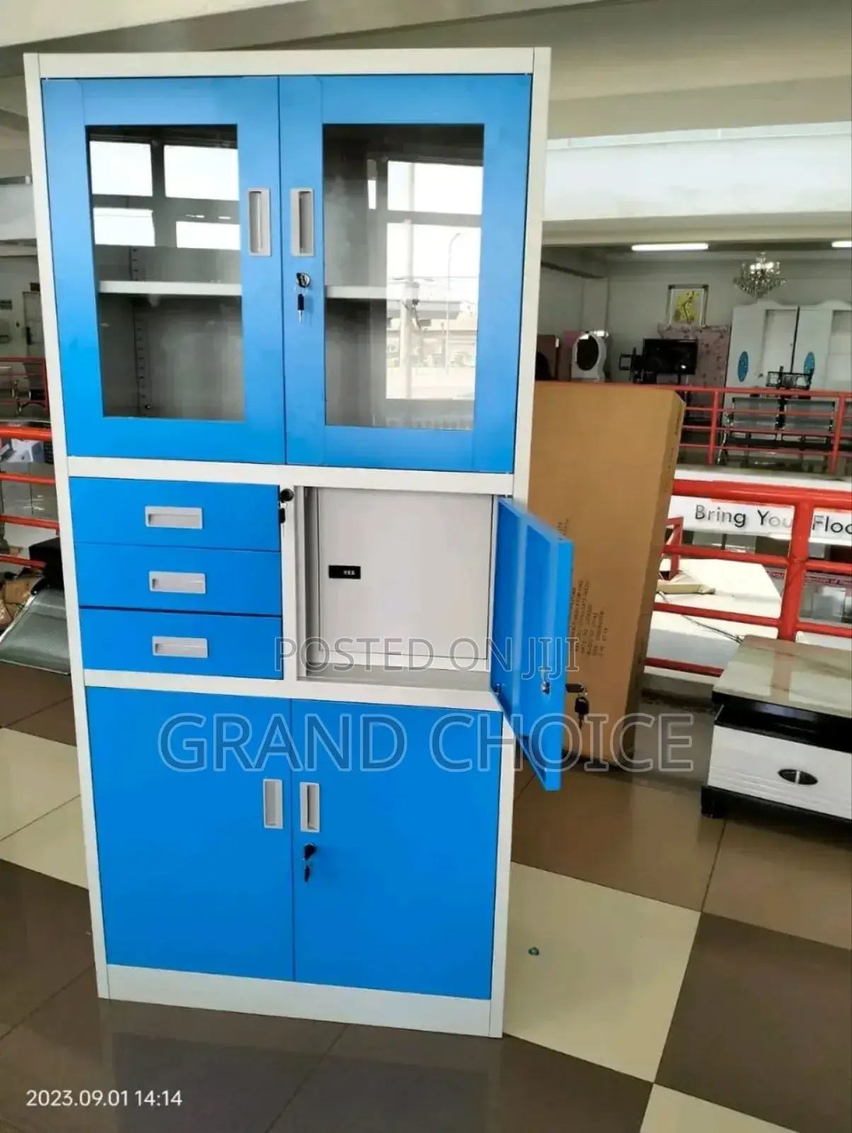 Blue Office Cabinet With Safe Box