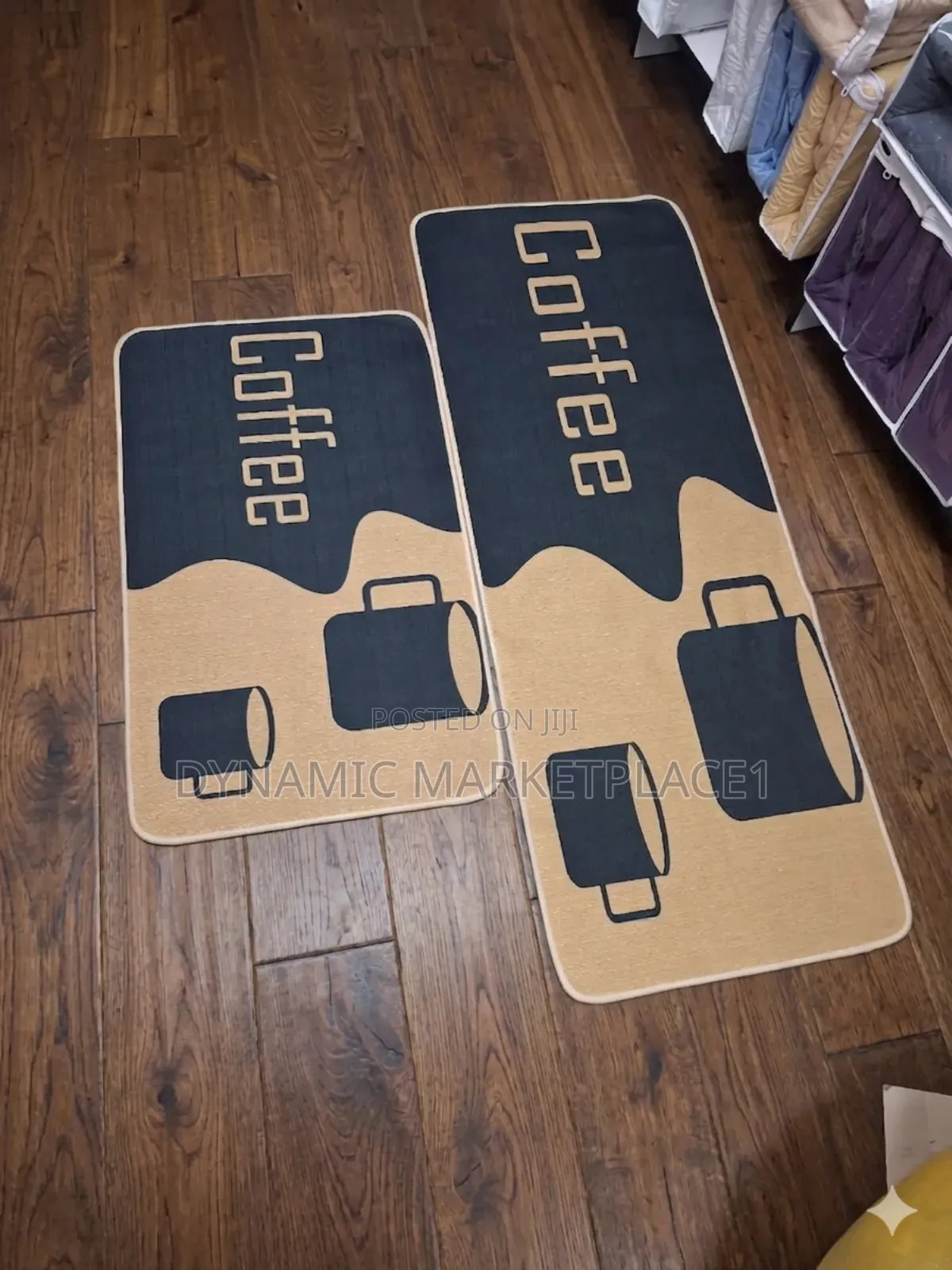 Coffee-Themed Non-Slip Kitchen Mat Set - 2 Piece