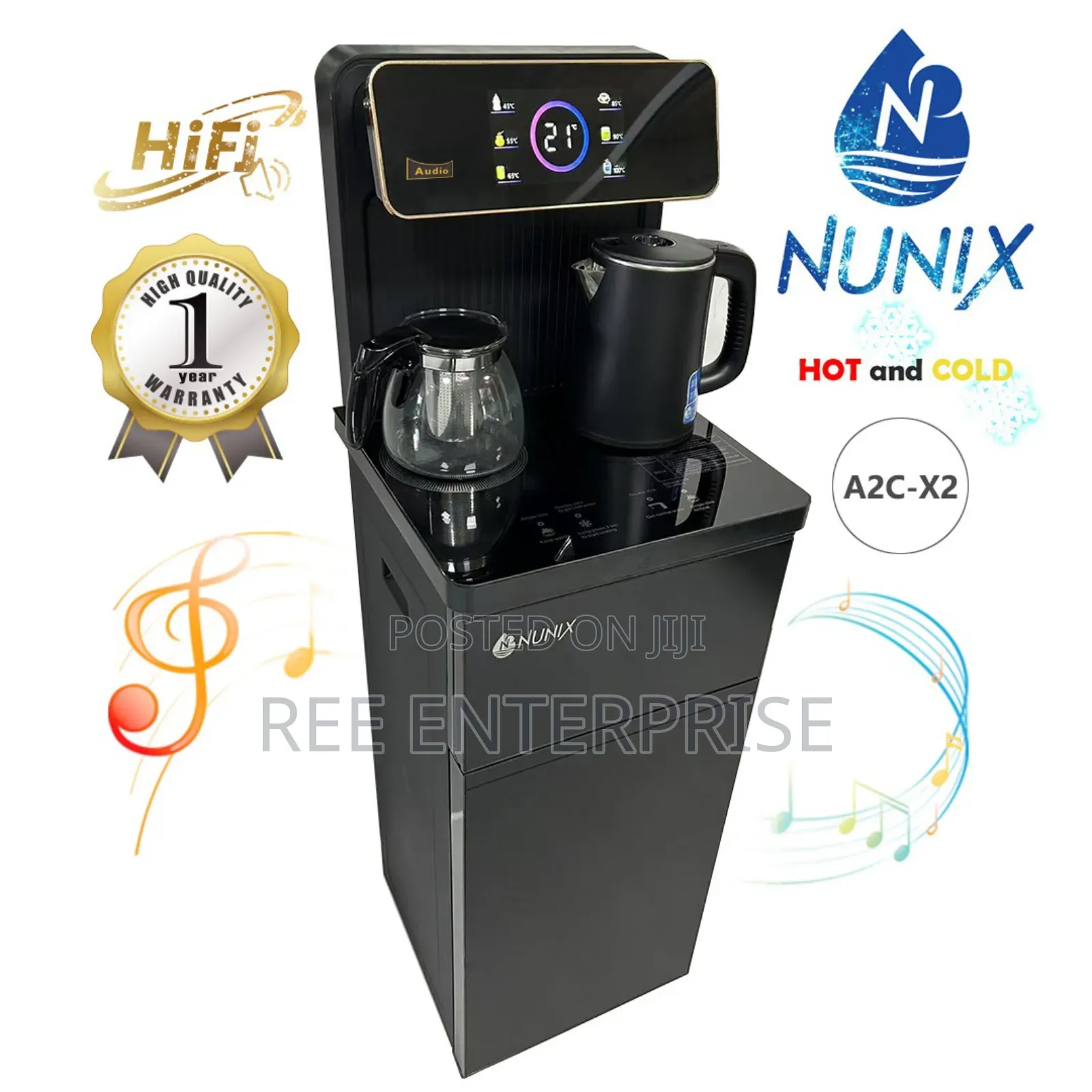 Black Nunix A2c-X2 Bottom Load Hot and Cold Water Dispenser