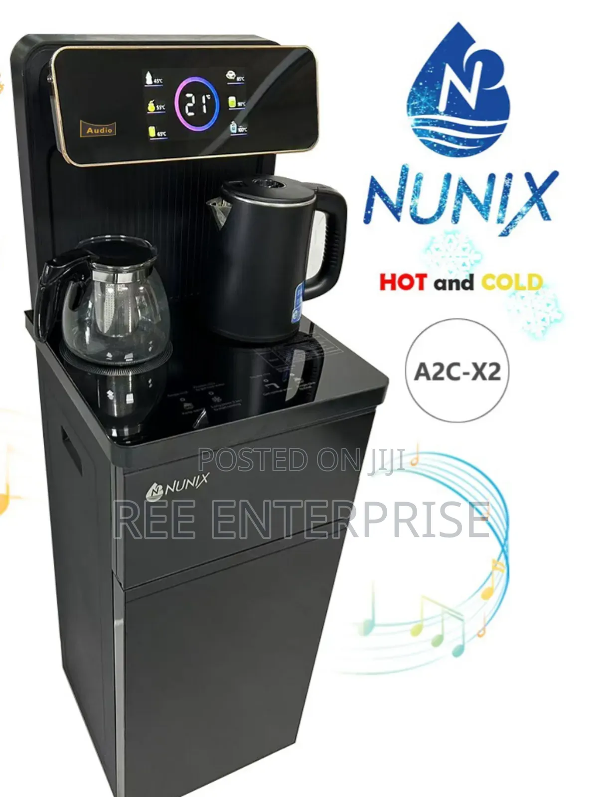 Water Dispenser With Music Black Nunix A2c-X2 Bottom Load Hot $ Cold