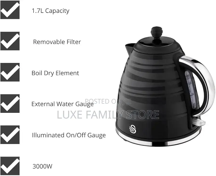 Swan Symphony 1.7l Jug Kettle (Sk31050bn) in Black.