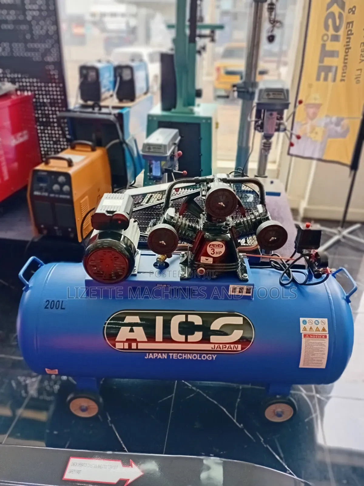 Aico 200l Belt Electric Air Compressor 3 Piston With 3 Hp Motor