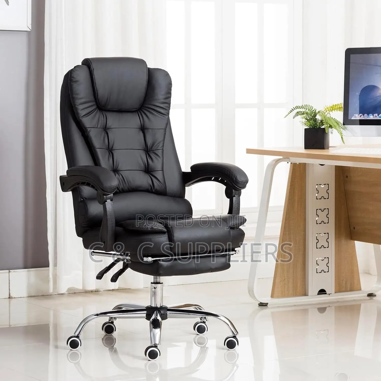Executive Office Seat With Footrest - C C Imported Leather Chairs