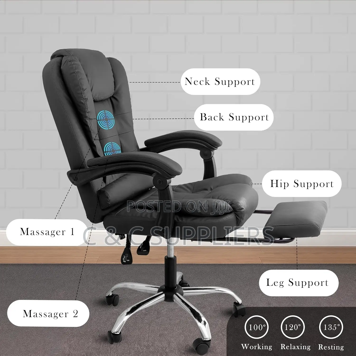 Executive Office Seat With Footrest - C C Imported Leather Chairs