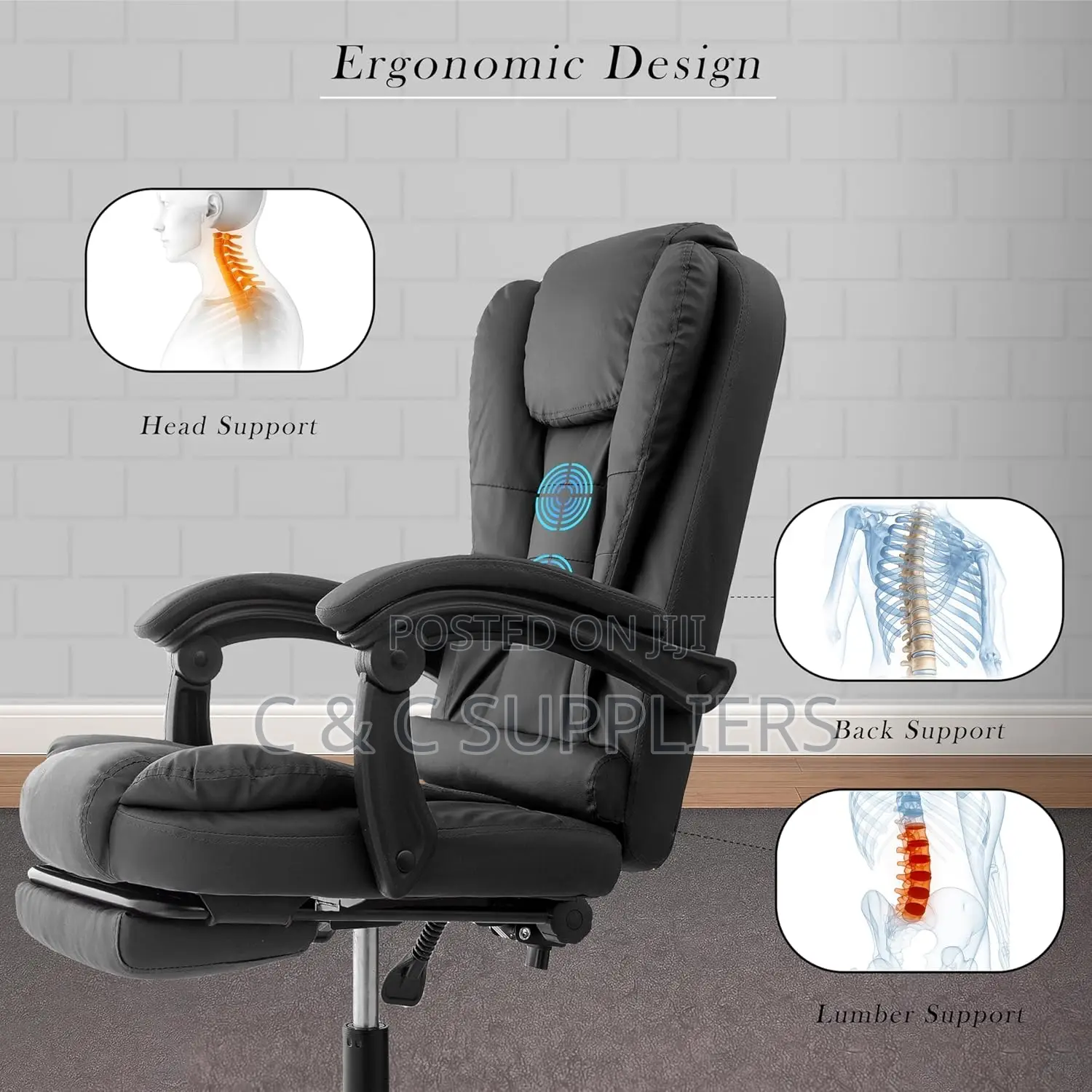 Executive Office Seat With Footrest - C C Imported Leather Chairs