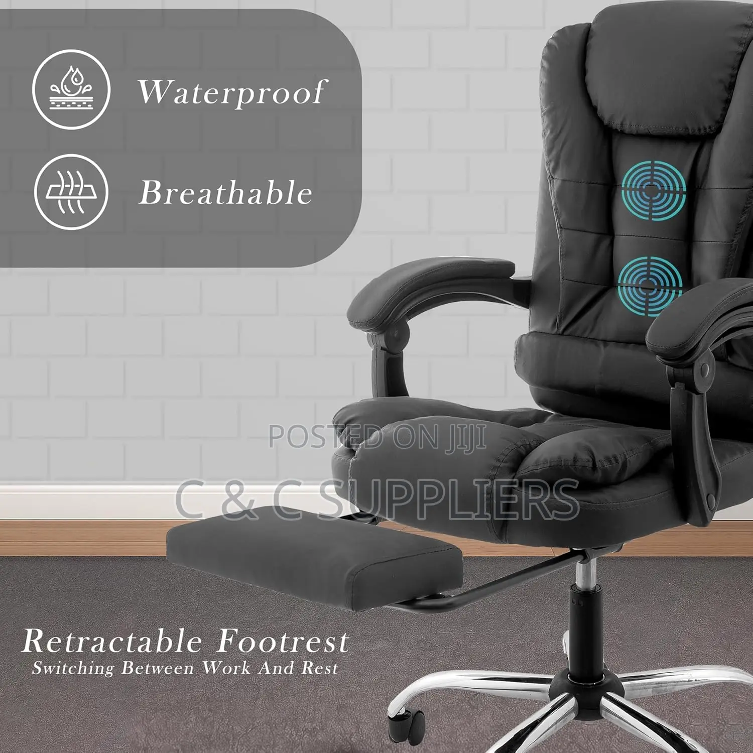 Executive Office Seat With Footrest - C C Imported Leather Chairs