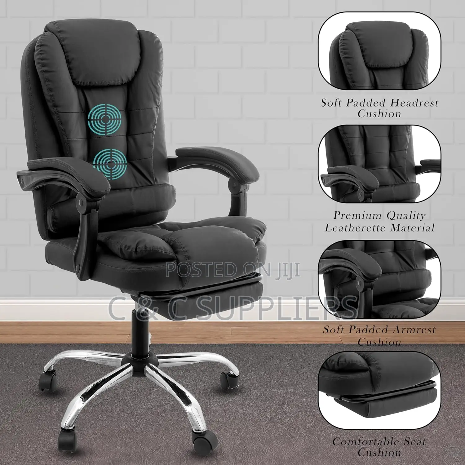 Executive Office Seat With Footrest - C C Imported Leather Chairs