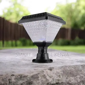 Outdoor Solar Post Lamp With Diamond Style Shade and Bright Led Light