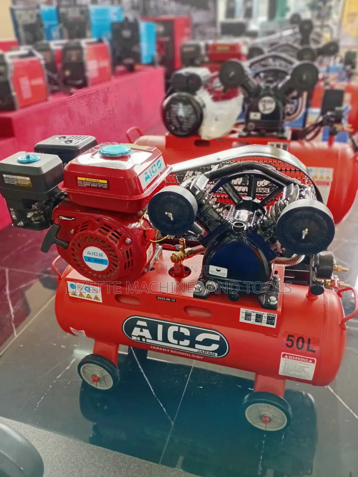 Aico 50l Air Compressor Double Piston With 8hp Petrol Engine