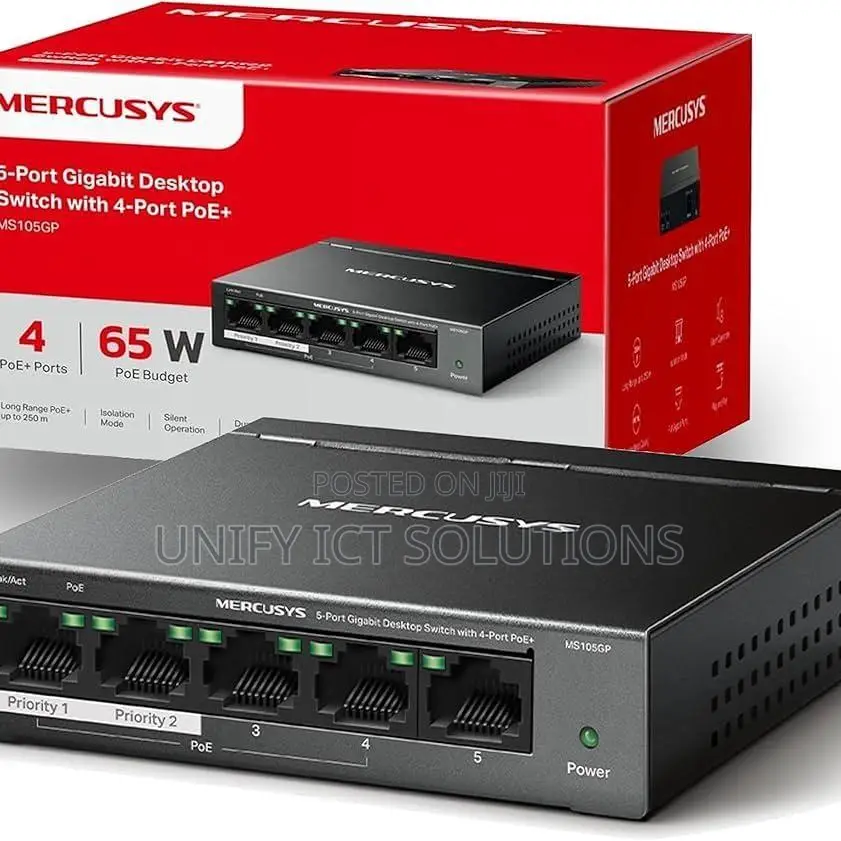 Mercusys Ms105gp | 5-Port Gigabit Desktop Switch With 4-Port Poe+
