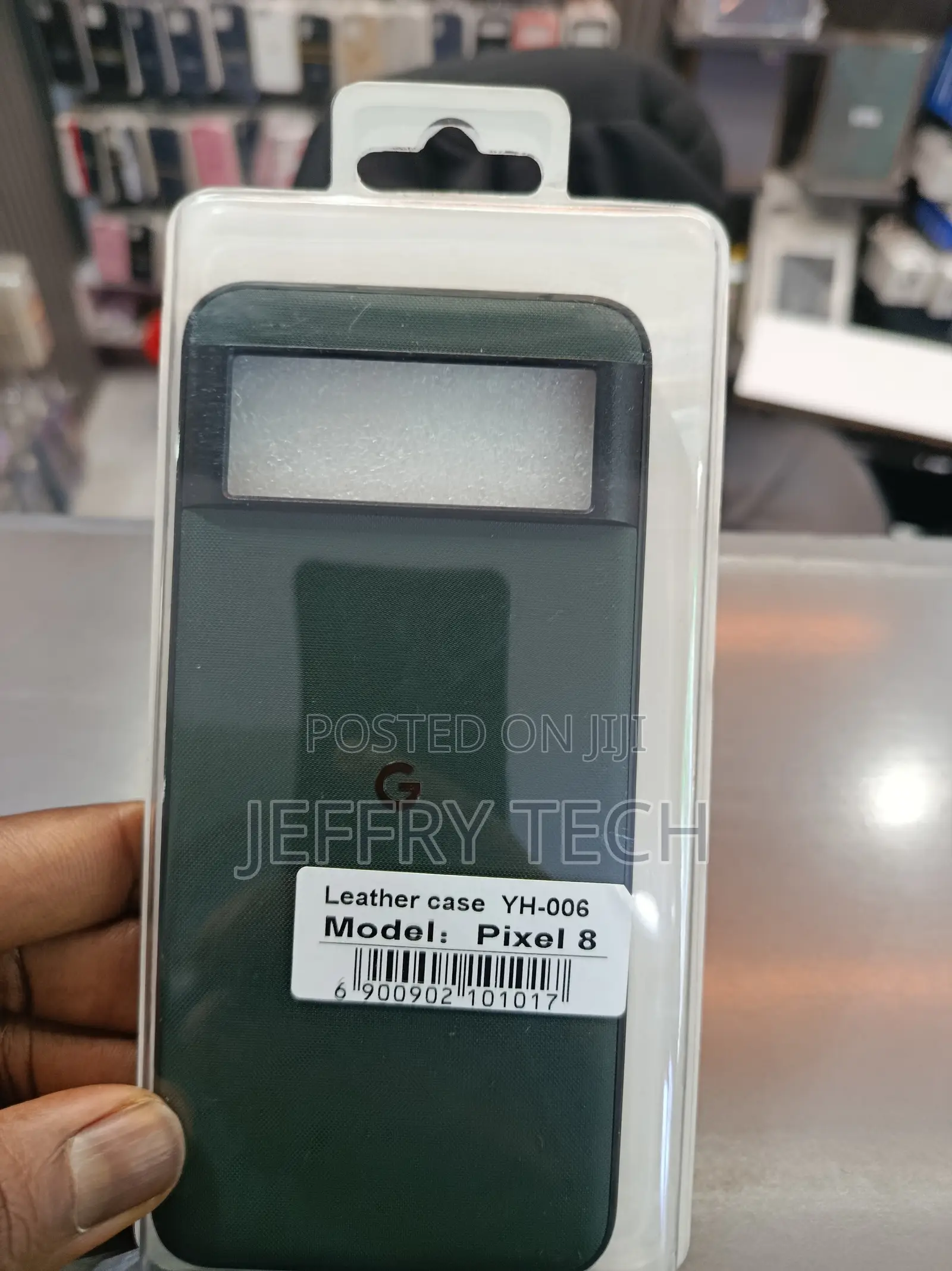 Green Leather Case Designed for the Google Pixel 8 Smartphone.