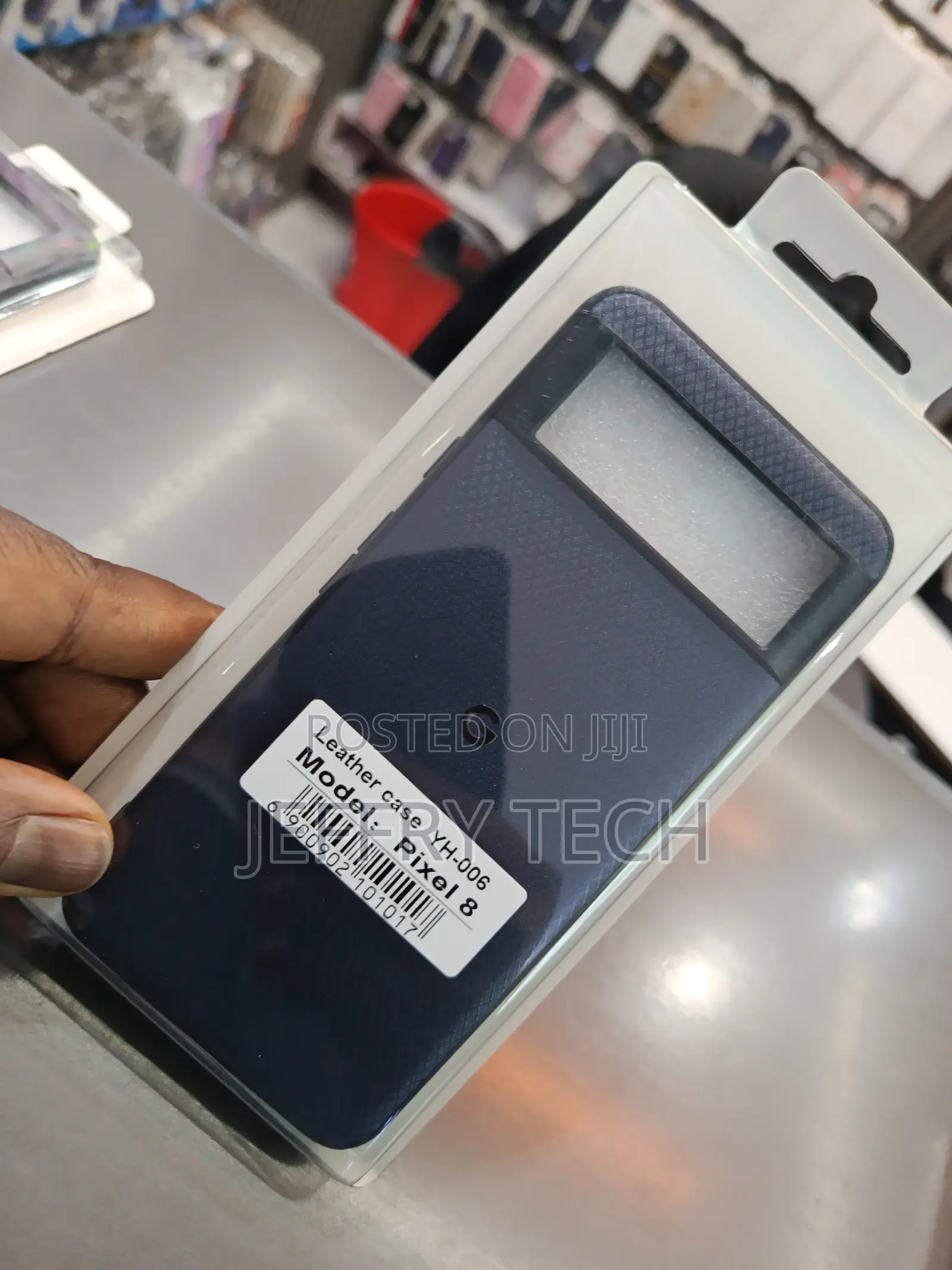 Blue Leather Case Designed for the Google Pixel 8 Smartphone.