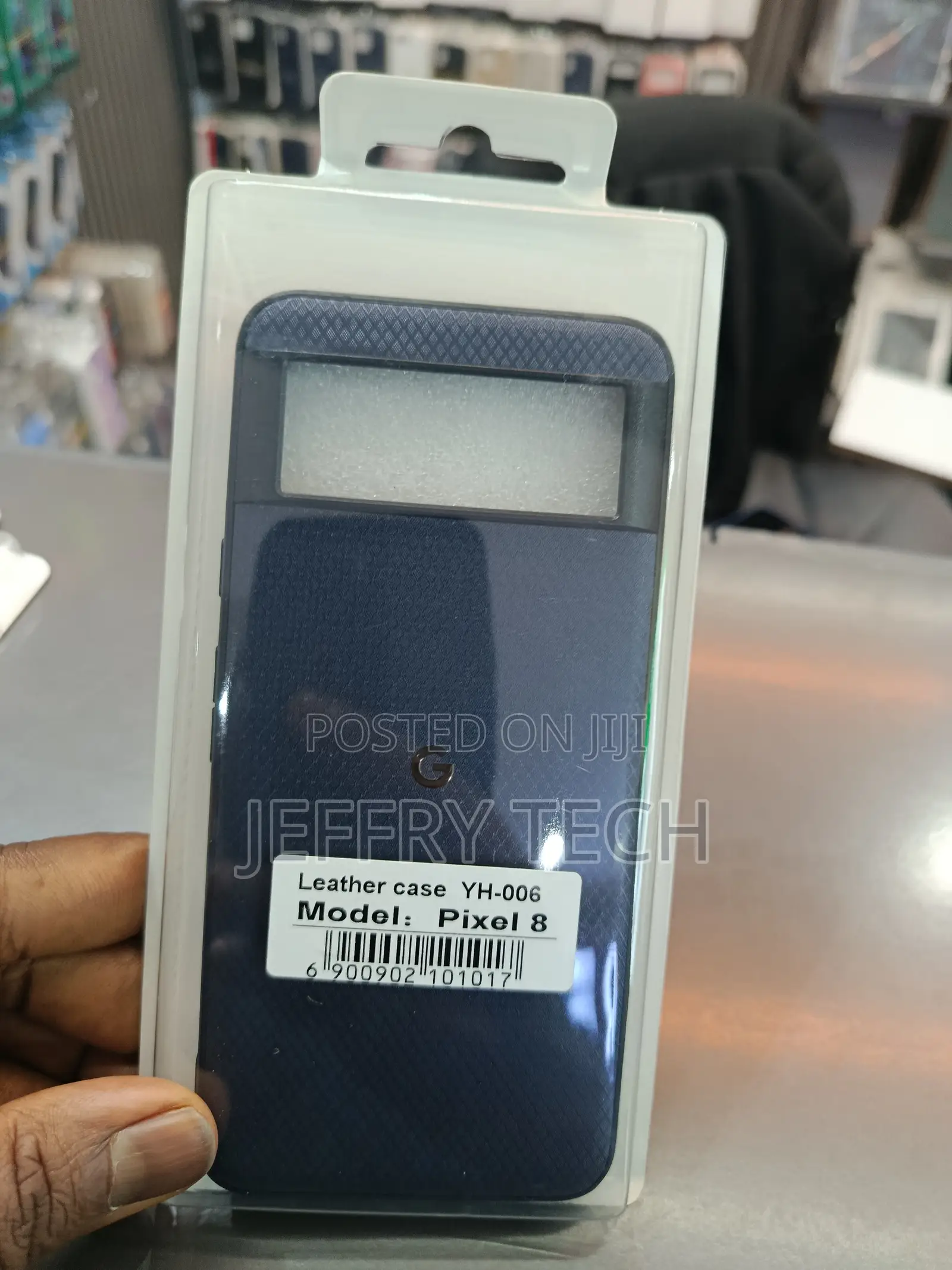 Blue Leather Case Designed for the Google Pixel 8 Smartphone.