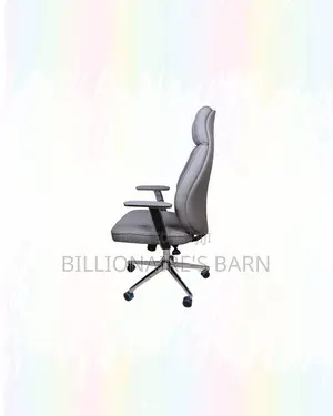 Grey Executive Leather Office Chair High Back Chrome Base Support