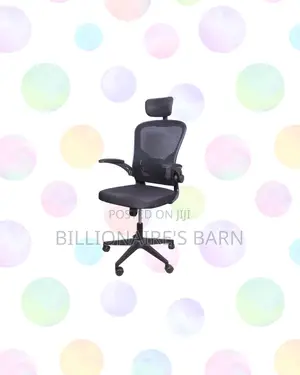 Grey Ergonomic Office Chair Flip Up Arms Adjustable Headrest Seating