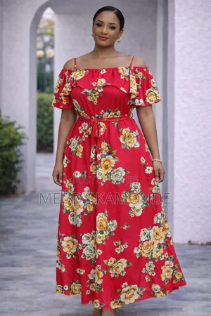 Red Flowered Long Dress