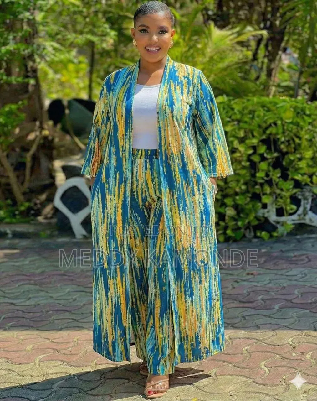 Brown Suit Kimono+Trouser+Top 3pc
