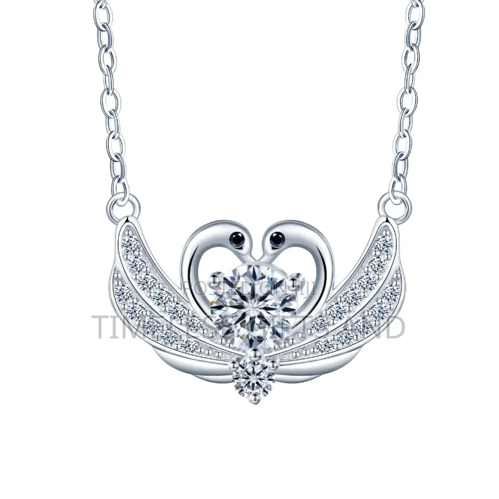 Sterling Silver S925 Swan Love Heart Ladies Moissanite Necklace