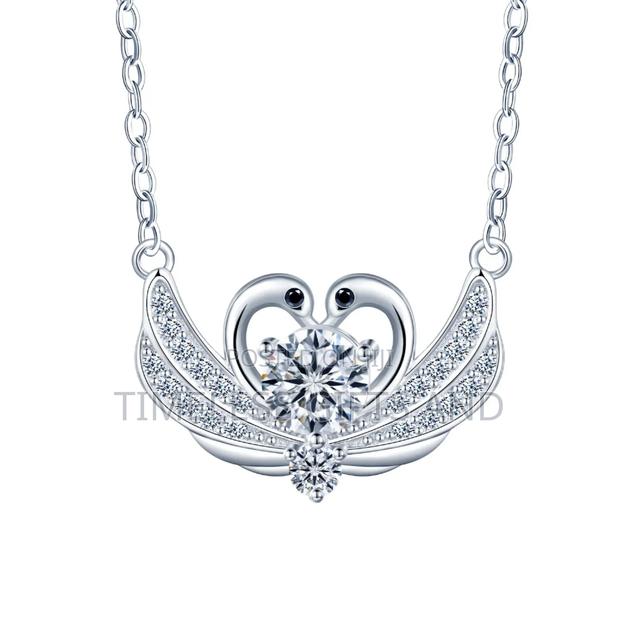 Sterling Silver S925 Swan Love Heart Ladies Moissanite Necklace
