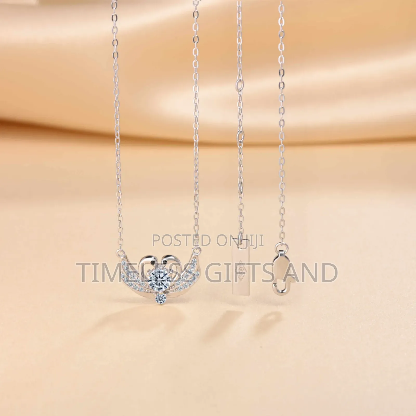 Sterling Silver S925 Swan Love Heart Ladies Moissanite Necklace