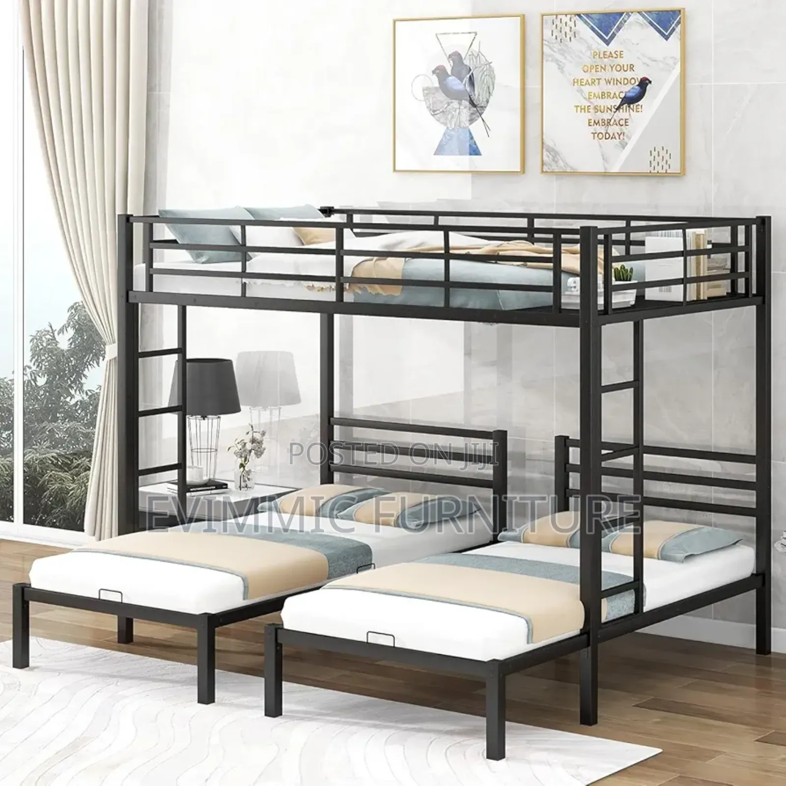 3 Beds in 1 Bunk Bed for Space Saving