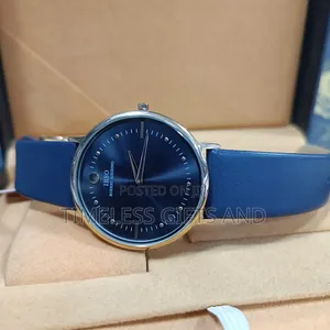 Ibso Analog Blue Dial Watch Gold-Colored Bezel Blue Leather Strap