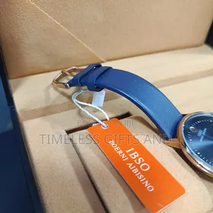 Ibso Analog Blue Dial Watch Gold-Colored Bezel Blue Leather Strap