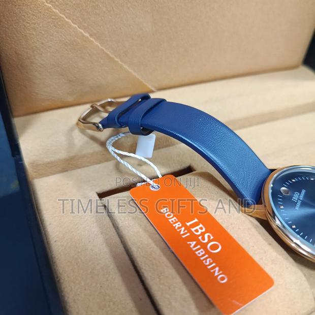 Ibso Analog Blue Dial Watch Gold-Colored Bezel Blue Leather Strap - thumbnail 4