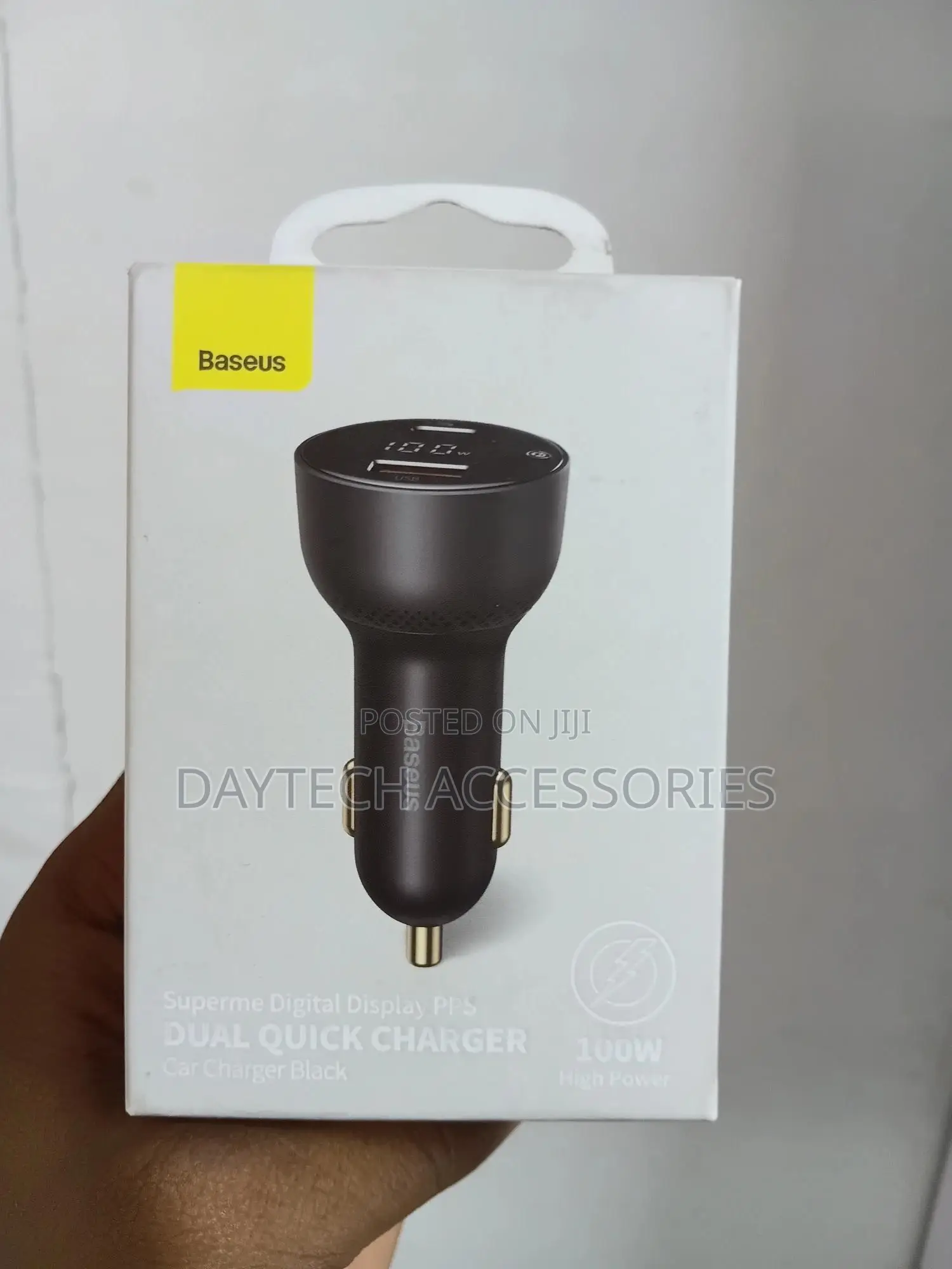 This Is a Baseus 100w Superme Digital Display Dual Quick Car Charger.