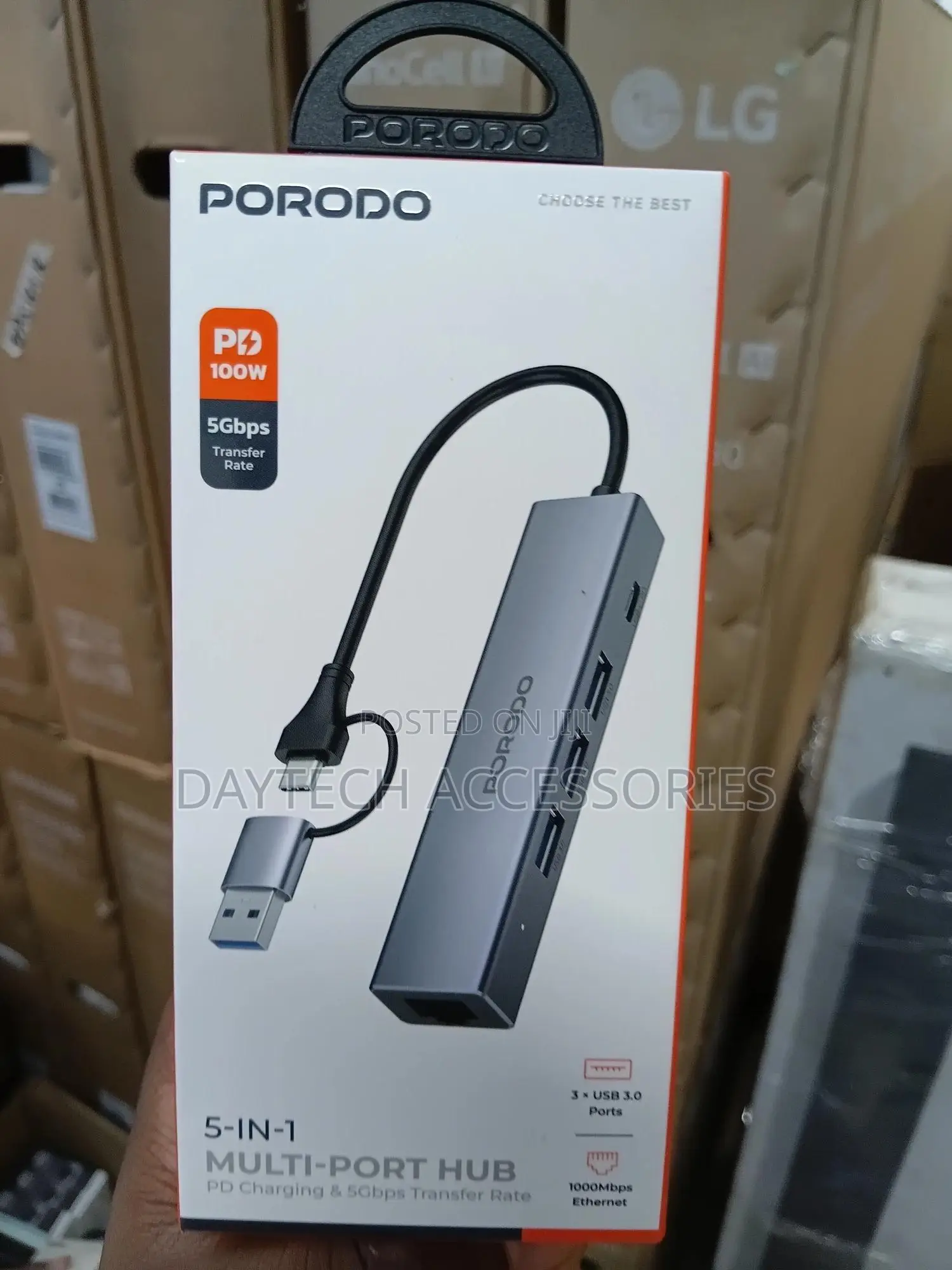 Porodo 5-in-1 Multi-Port Hub (Model: Pdihrj51gy).