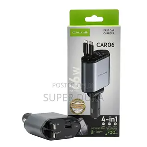 Calus Car06 66w 4-in-1 Fast Car Charger -Retractable Usb-C Lightning