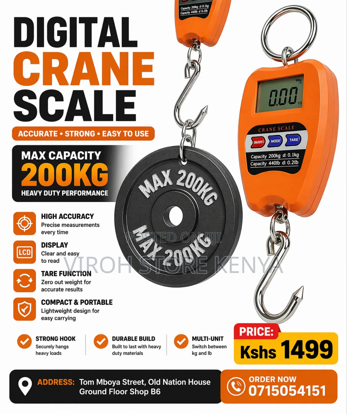 Digital Crane Scale 200kgs + Battery