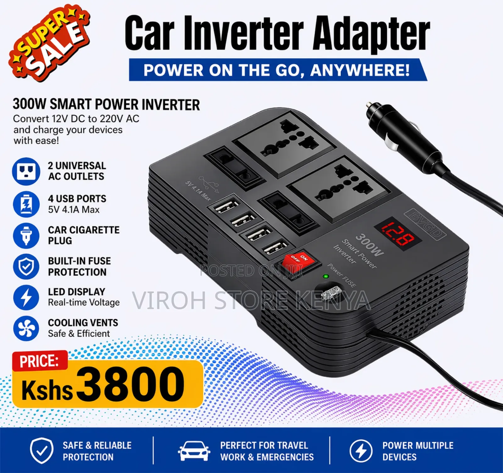 Car Inverter Dc to Ac 12vdc to 220vdc With Usb Ports