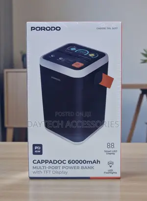 Porodo Cappadoc 60000mah Multiport Power Bank With Tft Display - Black
