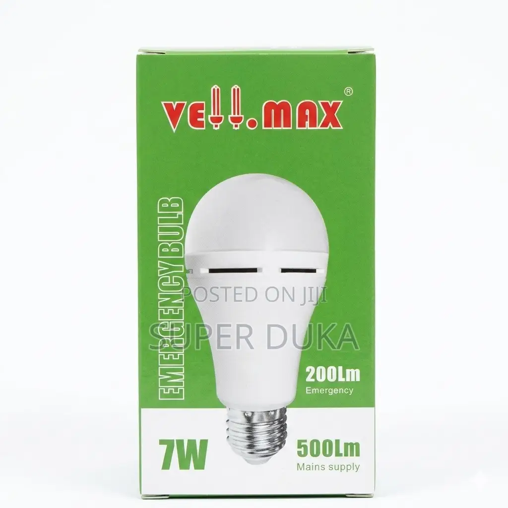 Velmax 7w Rechargeable Emergency Led Bulb.E27 Screw Base.500lm.White