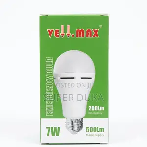 Velmax 7w Rechargeable Emergency Led Bulb.E27 Screw Base.500lm.White