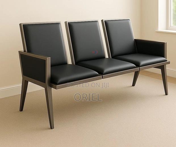 Office Bench : 3-Seater Cushioned Office Waiting Bench With Arms