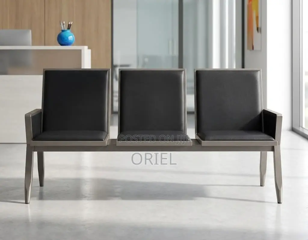 Office Bench : 3-Seater Cushioned Office Waiting Bench With Arms