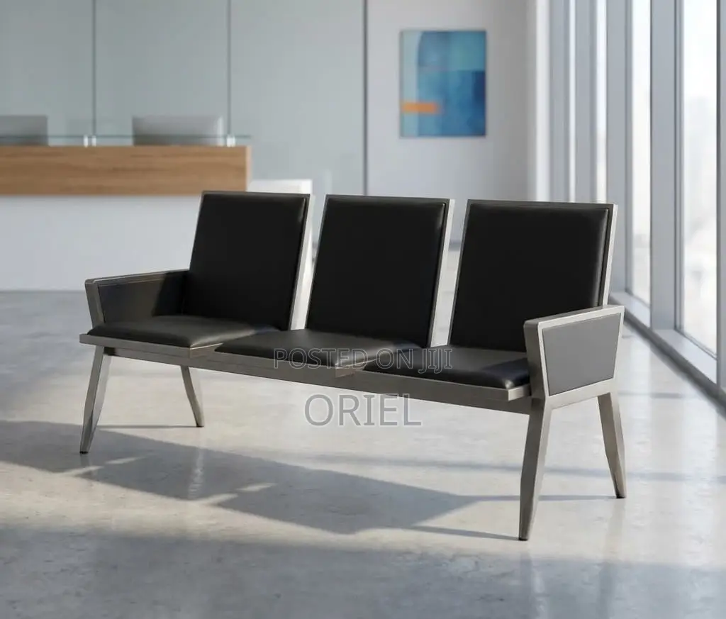 Office Bench : 3-Seater Cushioned Office Waiting Bench With Arms