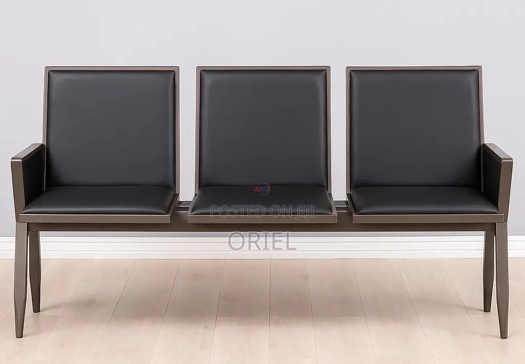 Office Bench : 3-Seater Cushioned Office Waiting Bench With Arms