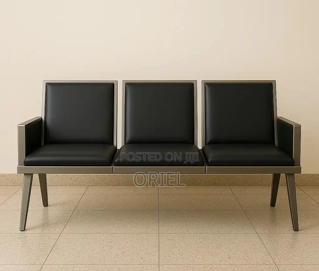 Office Bench : 3-Seater Cushioned Office Waiting Bench With Arms