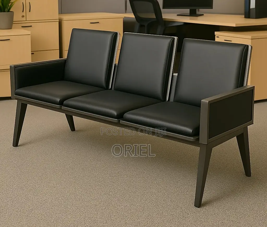 Office Bench : 3-Seater Cushioned Office Waiting Bench With Arms