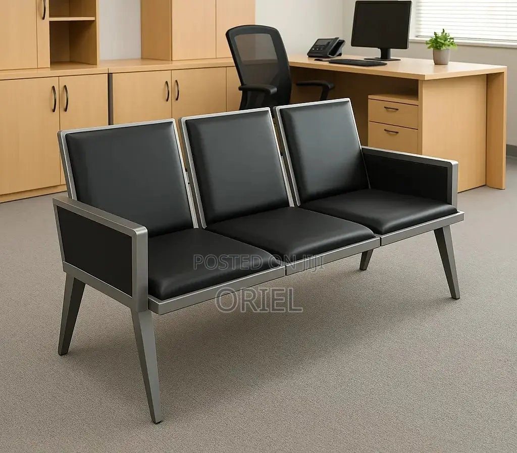 Office Bench : 3-Seater Cushioned Office Waiting Bench With Arms