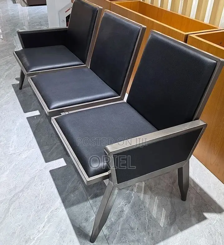 Office Bench : 3-Seater Cushioned Office Waiting Bench With Arms