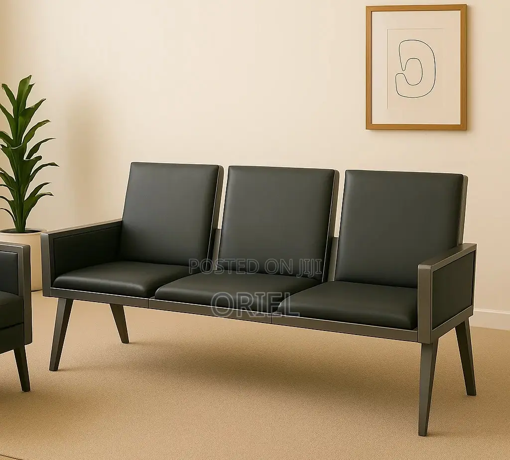 Office Bench : 3-Seater Cushioned Office Waiting Bench With Arms