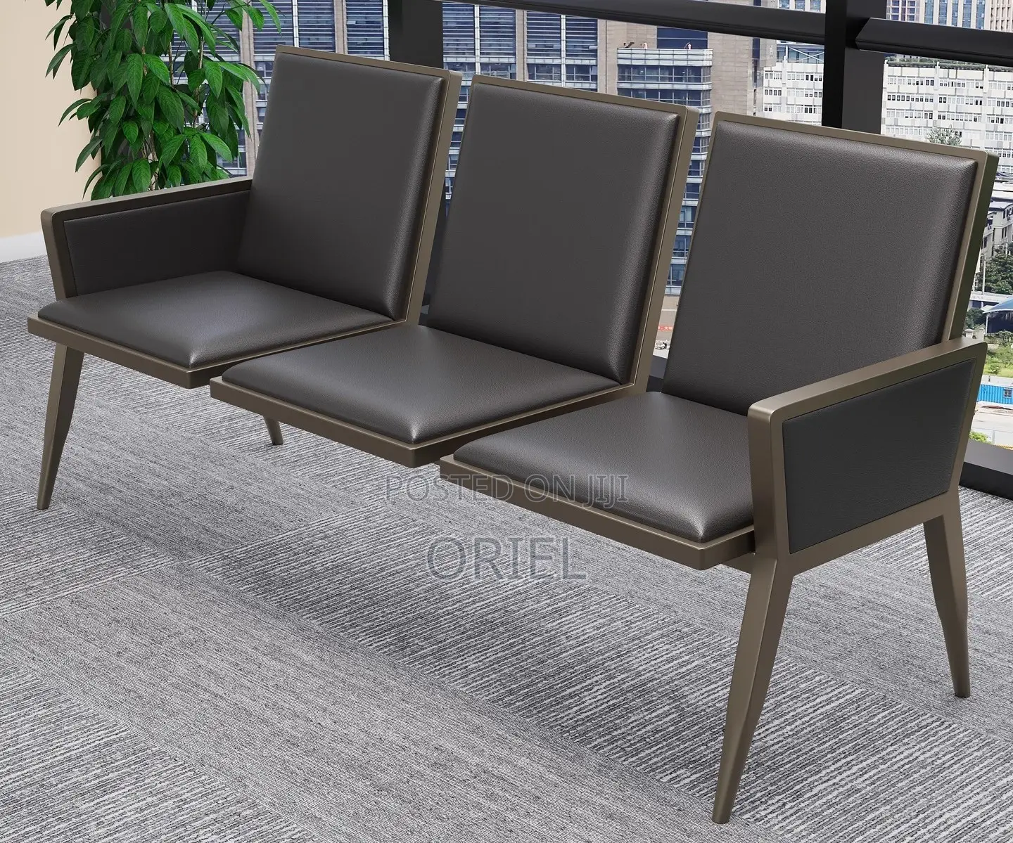 Office Bench : 3-Seater Cushioned Office Waiting Bench With Arms