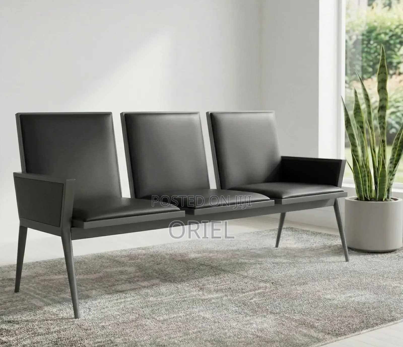 Office Bench : 3-Seater Cushioned Office Waiting Bench With Arms